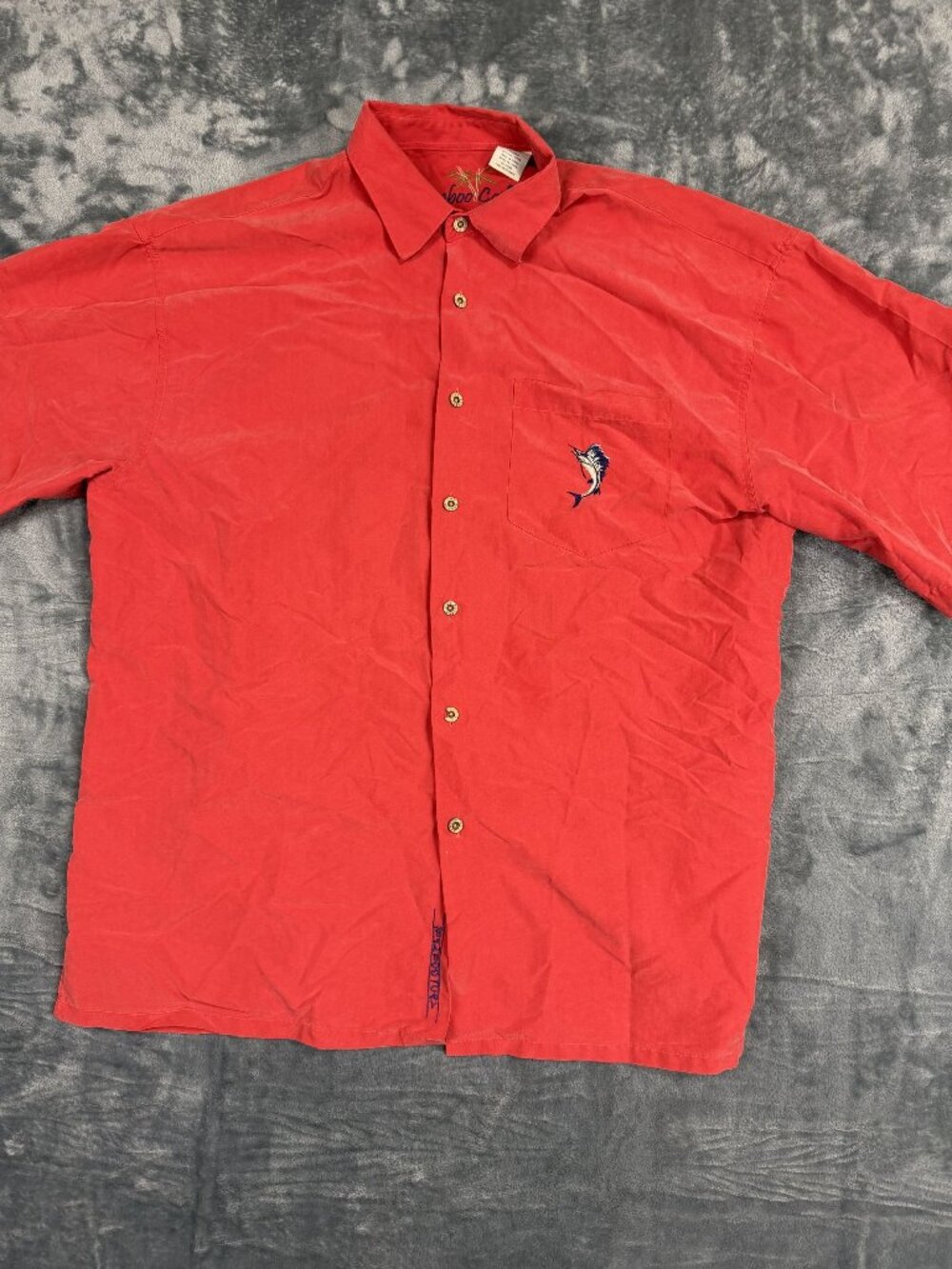 Bamboo Cay Mens XL Red  Shirt With Embroidered Marlin Design 5th Annual Tequila